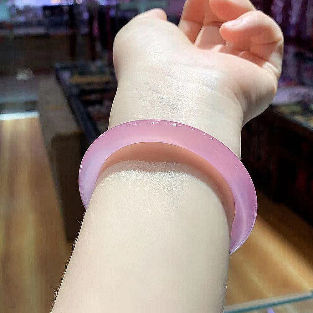 天然保真粉玉髓圆条手镯玛瑙美人细条可爱桃花手镯