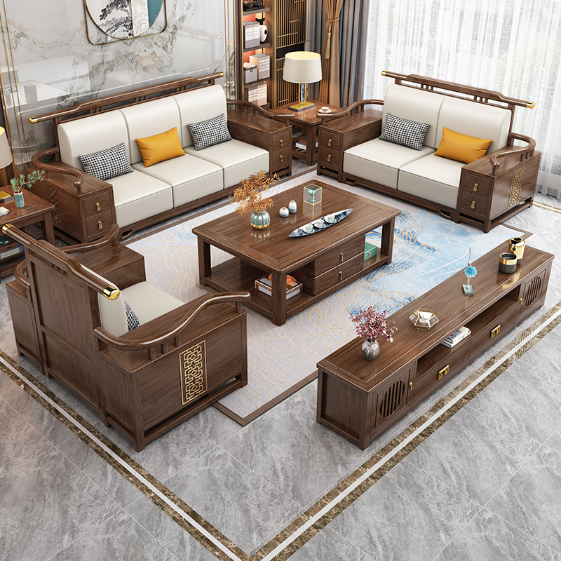 爱打扮(www.idaban.cn)，新中式全实木沙发现代简约客厅大小户型轻奢紫金檀木沙发组合家具