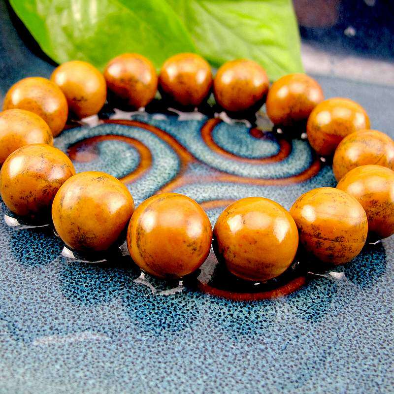 相石缘罕见玄黄黄色泗滨砭石手串男泗水红砭石手链男士手链