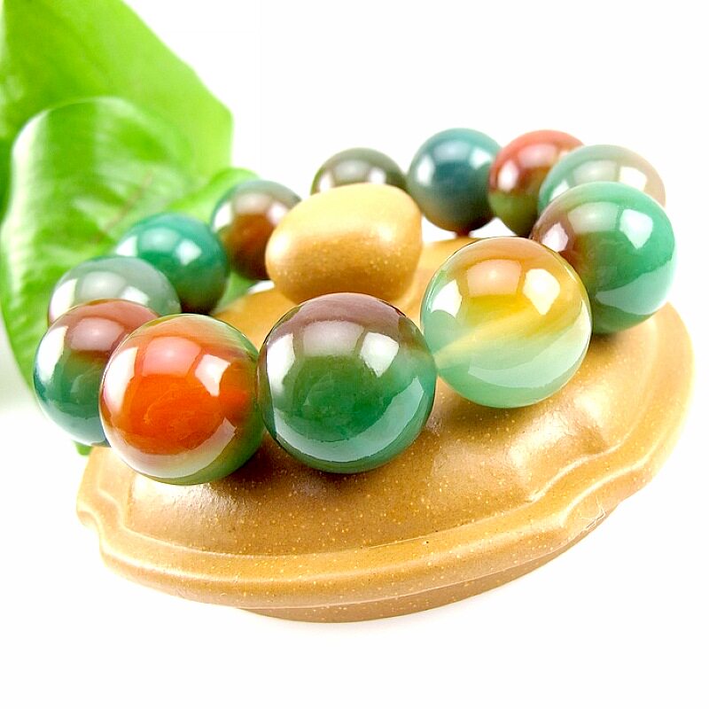 相石缘罕见红绿玛瑙手链20mm手串佛珠男款冰种手链