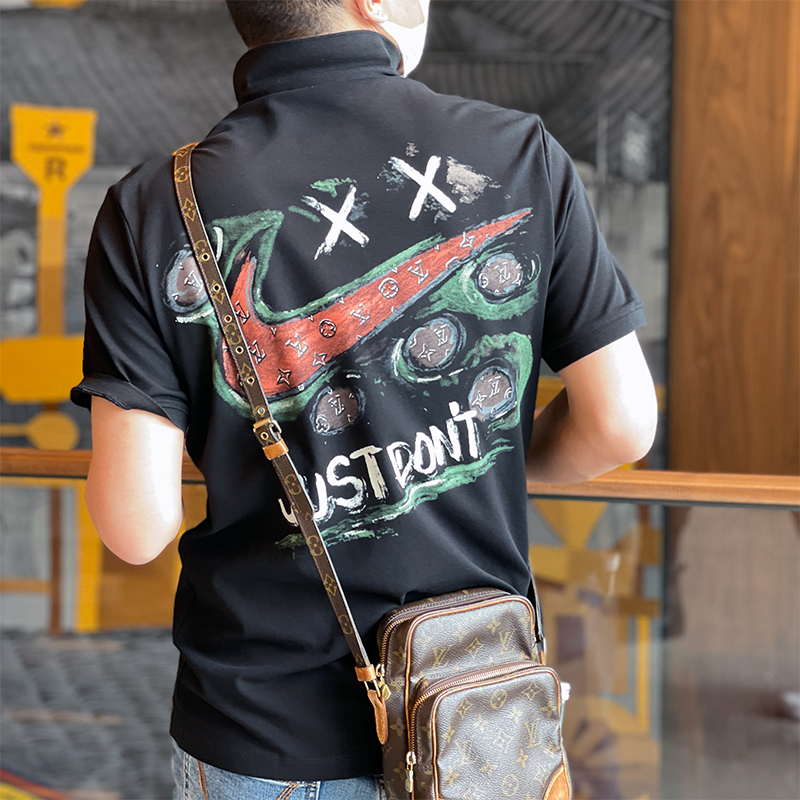 美式潮牌polo衫休闲短袖翻领复古夏季印花修身t恤青年高街体恤男