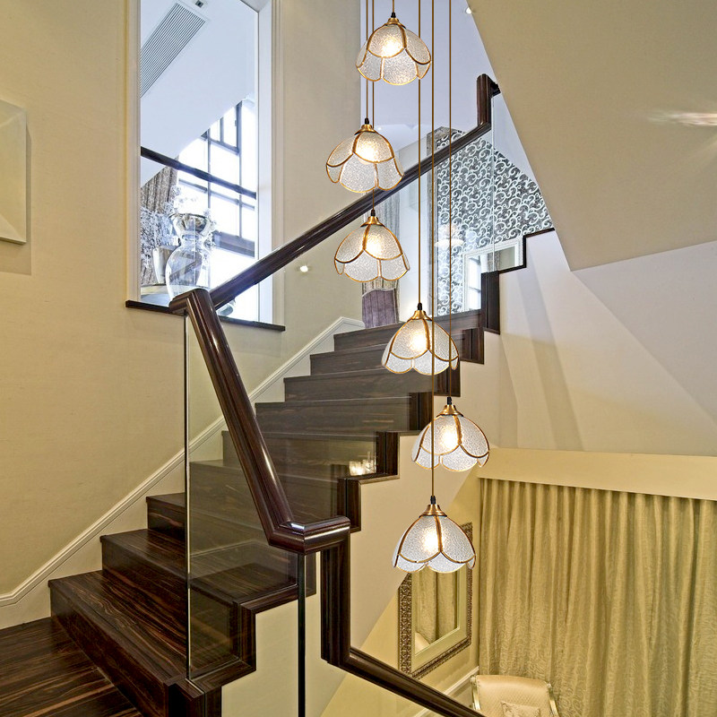 吊灯楼梯别墅复式楼客厅餐厅挑高跃层欧式简约loft