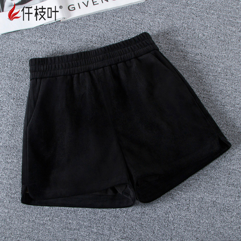 毛呢短裤女秋冬季2021新款外穿高腰爆款金丝绒阔腿裤显瘦打底靴裤