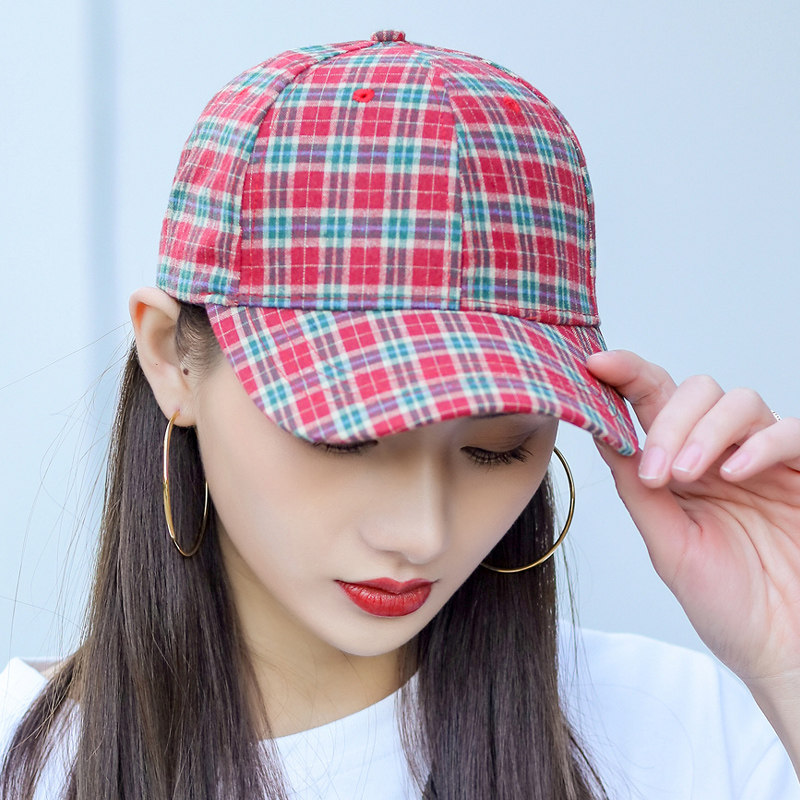 格子帽子子女韩版潮鸭舌帽夏天潮牌ins棒球帽千鸟格帽子