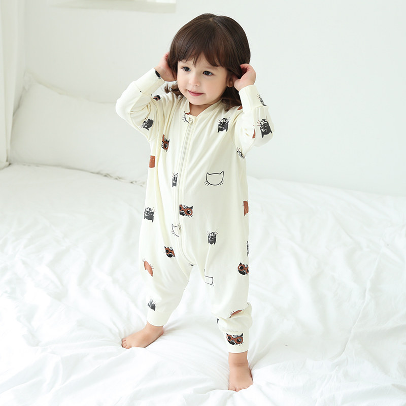 儿童连体睡衣婴儿长袖哈衣宝宝睡衣女童夏季男1-3岁5薄款纯棉春秋