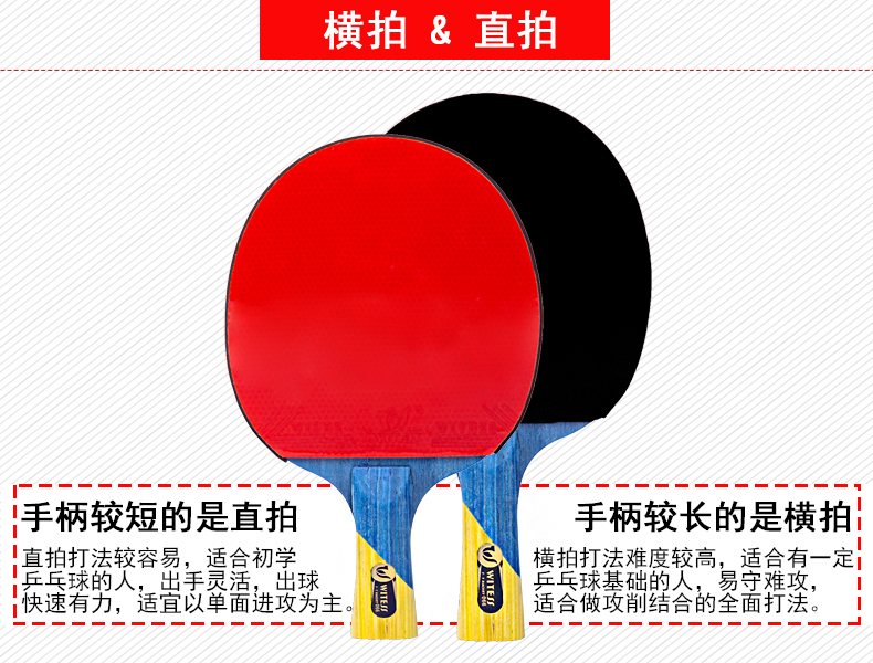 witess正品乒乓球拍2只装儿童小学生初学者兵乓球直拍