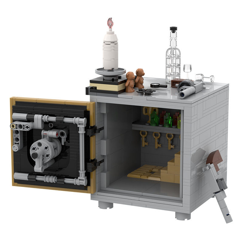 积木玩具创意科技机械西部牛仔 保险箱宝藏盒子 buildmoc拼装 密码 - 