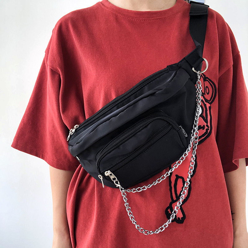 胸包女斜跨百搭ins街头运动风韩版个性链条斜挎包通用款女包
