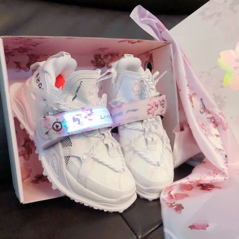 樱花李宁盘古限定女鞋halo系列老爹新款粉色运动休闲鞋