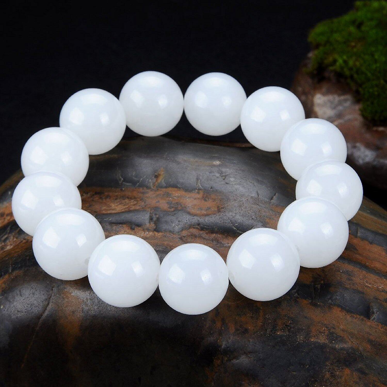 玉手和田天然手链羊脂白玉手链子玉石圆珠手串手饰