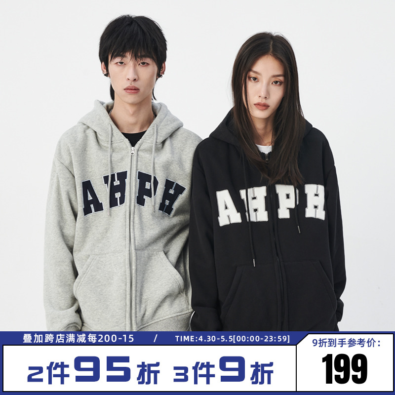 AHPH21AW国潮牌秋季情侣嘻哈拉链卫衣宽松休闲男女装重磅连帽外套
