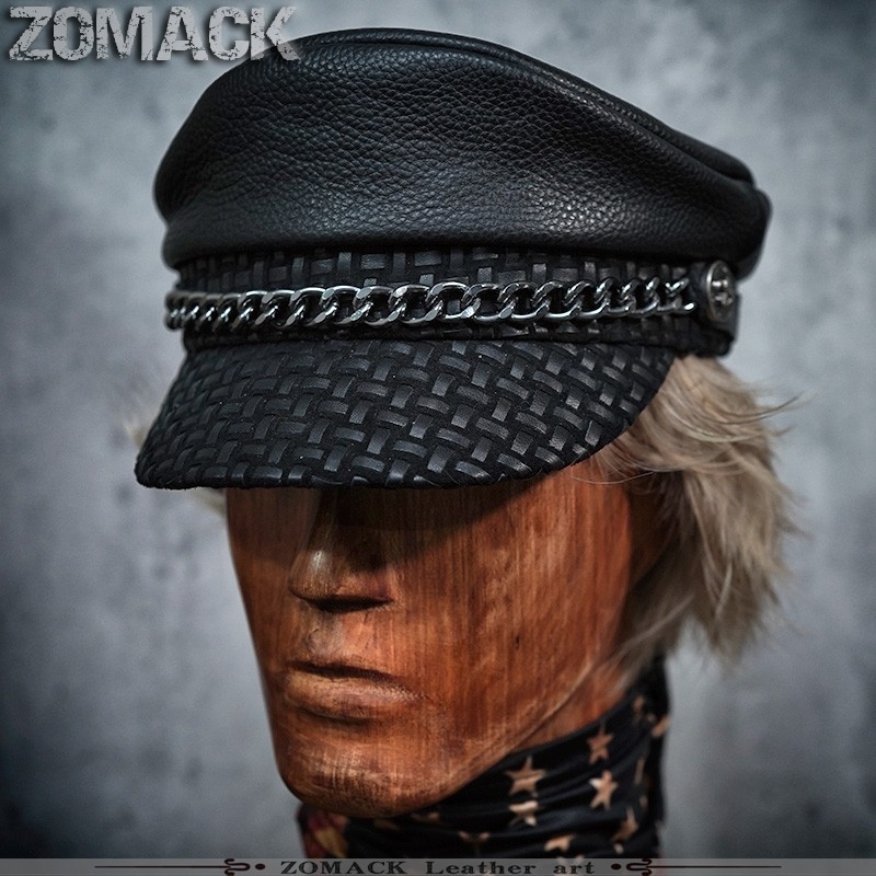 军帽男士德国机车船长青年真皮海秋冬上校皮帽帽子