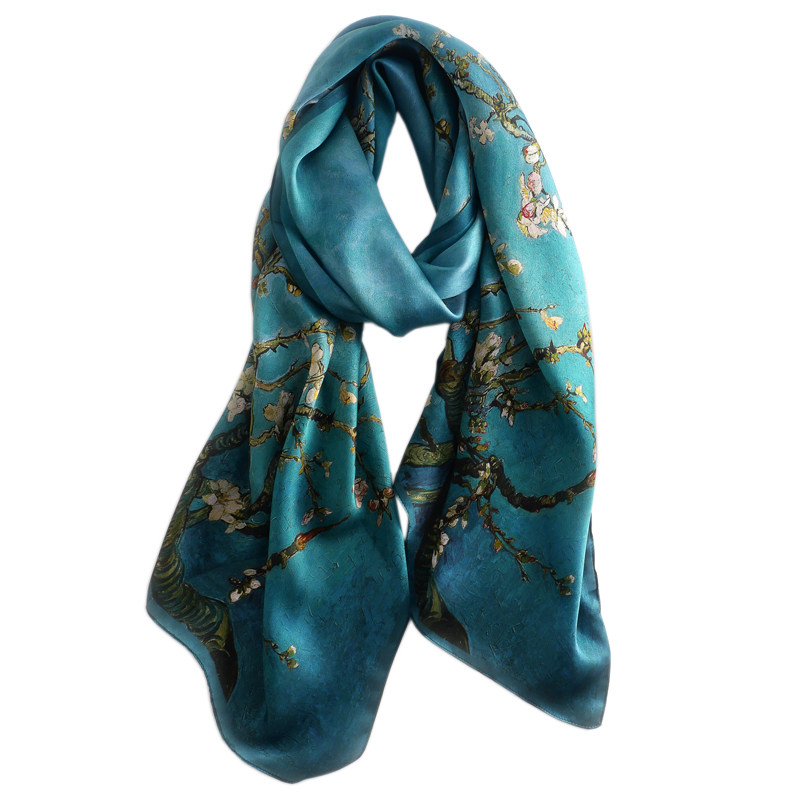 100披肩送礼围巾时尚蚕丝桑蚕丝巾杏花长丝围巾