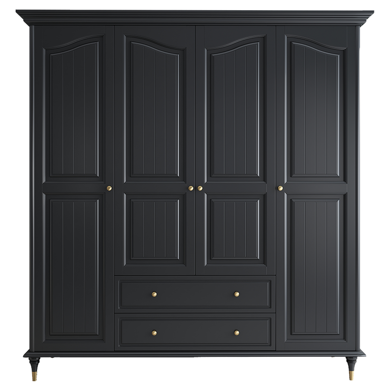 衣柜实木黑色可做四门三门两门卧室衣橱轻奢衣柜