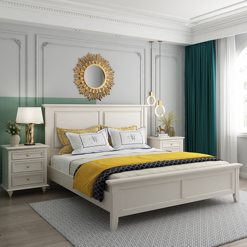 实木木床18米美式欧式家具白色复古单人床现代简约实木床