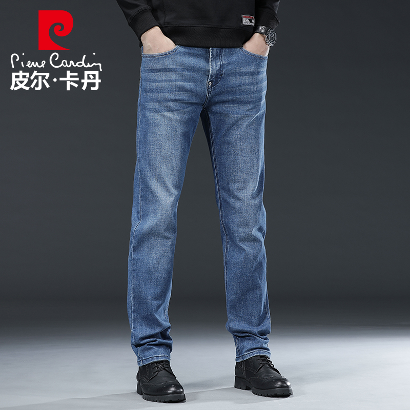 皮尔卡丹牛仔裤男士春秋新款直筒宽松弹力商务休闲潮流长裤子春季