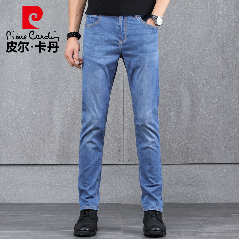 皮尔卡丹夏季天冰丝超薄牛仔裤男青年新款宽松直筒休闲弹力长裤潮