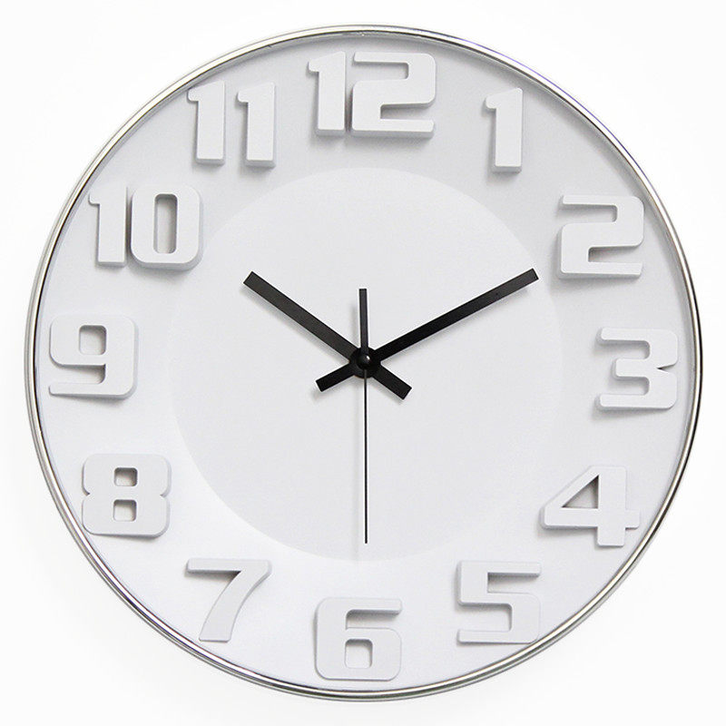 圆形石英钟石英挂表静音卧室客厅时钟3d北欧挂钟