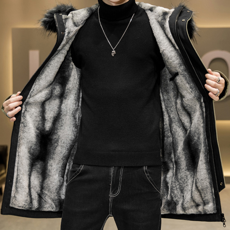 派克棉服男中长款加绒加厚冬季2021年新款外套潮流防寒棉衣服袄子