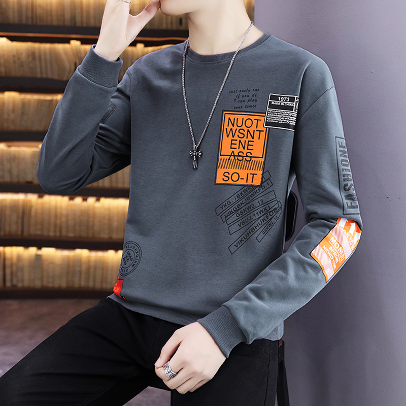 打底衫男潮牌加绒加厚ins2021新款春秋青少年圆领卫衣秋冬长袖t恤