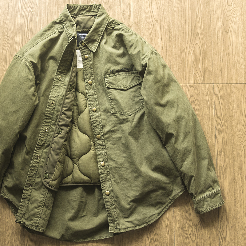 碾压！日式复刻可脱卸内胆夹棉风衣中长款复古蜡染做旧军事外套潮