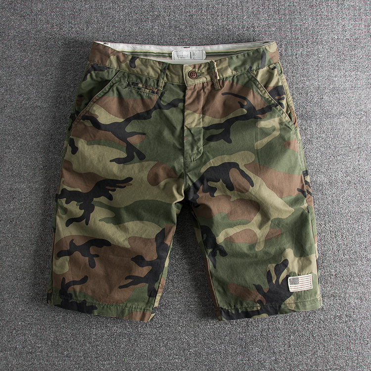 代购香港潮男2021夏季经典贴布装饰水洗微弹迷彩男士短裤休闲中裤