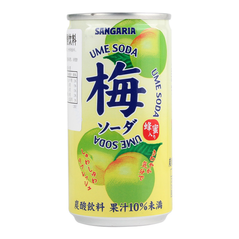 日本进口sangaria三佳利蜂蜜梅子味清凉汽水果汁果味碳酸饮料190g