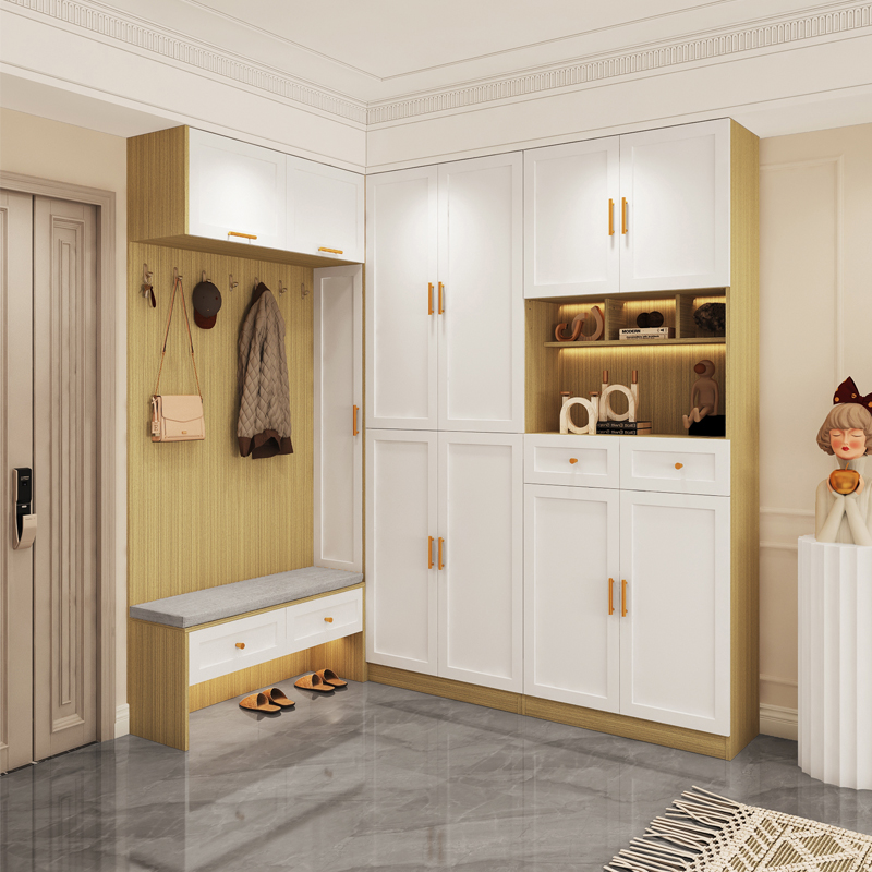 转角欧式鞋柜玄关柜一体靠墙门厅柜进门家用门口入户实木定制轻奢