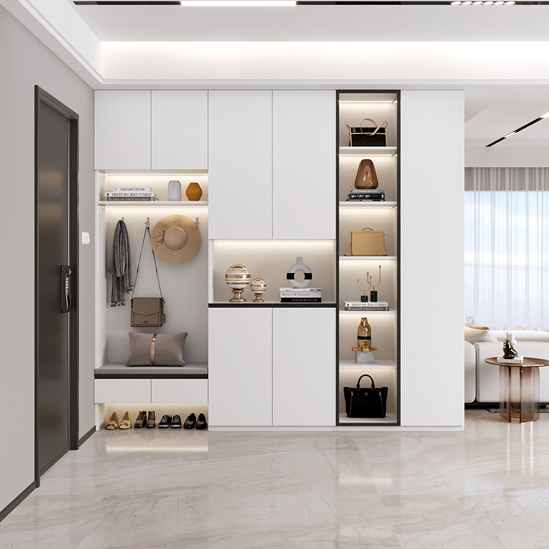 现代简约带凳鞋柜玄关一体靠墙入户隔断客厅挂衣门厅
