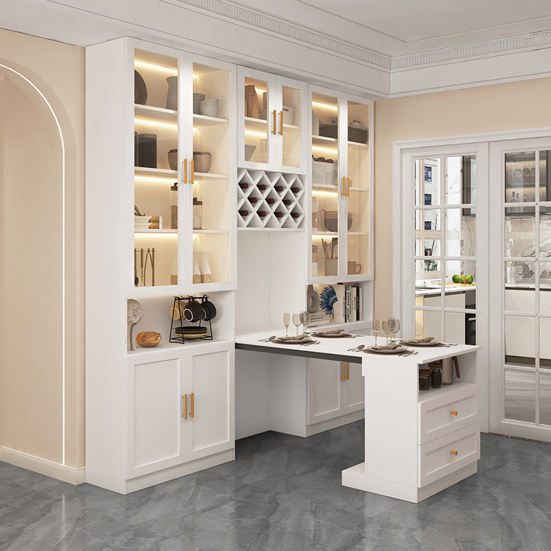 折叠轻奢户型小户柜子高柜子餐桌靠墙一体餐边柜板木餐桌