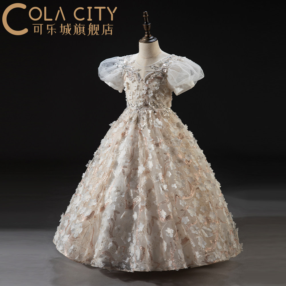 女童礼服长裙儿童洋气质泡泡袖公主裙晚宴会t台模特走秀钢琴演出