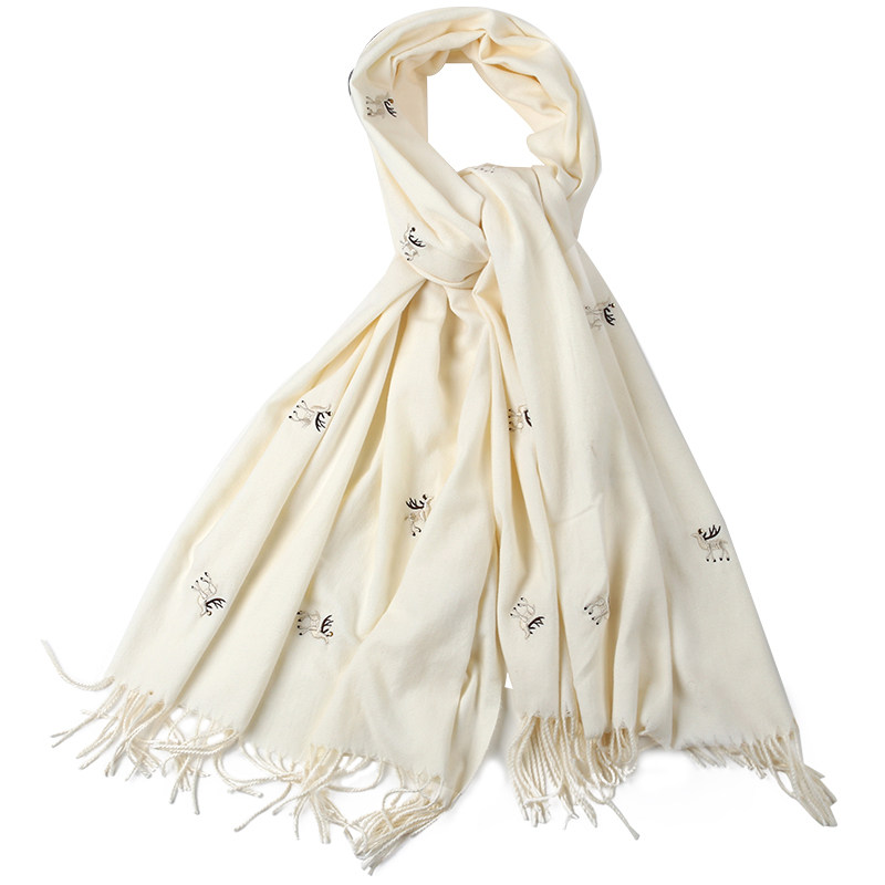 上海故事薄款春秋两用披肩围巾白色白围巾羊绒羊毛围巾