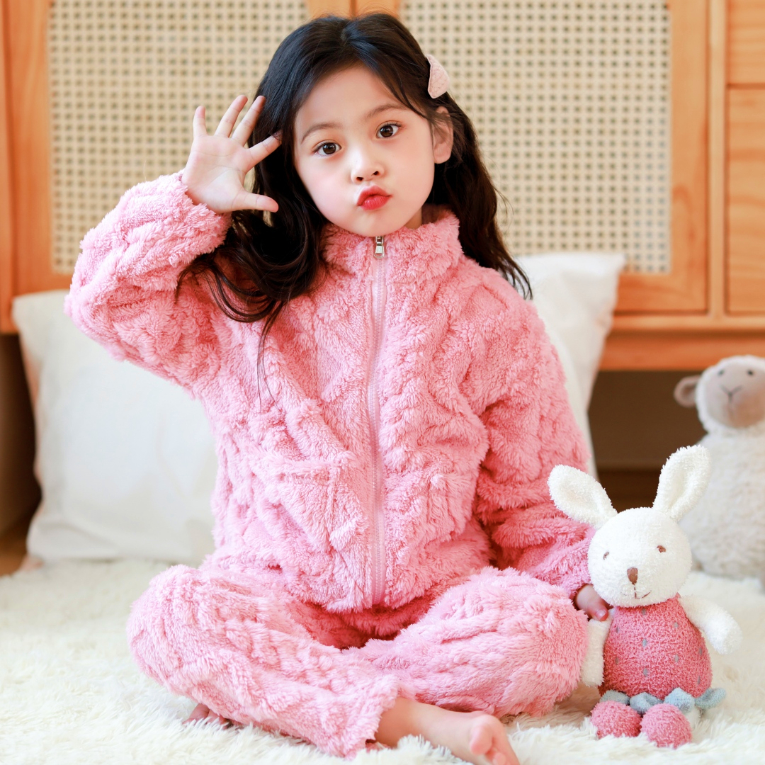 儿童睡衣法兰绒春秋秋冬季加厚款珊瑚绒女童家居服家居服套装