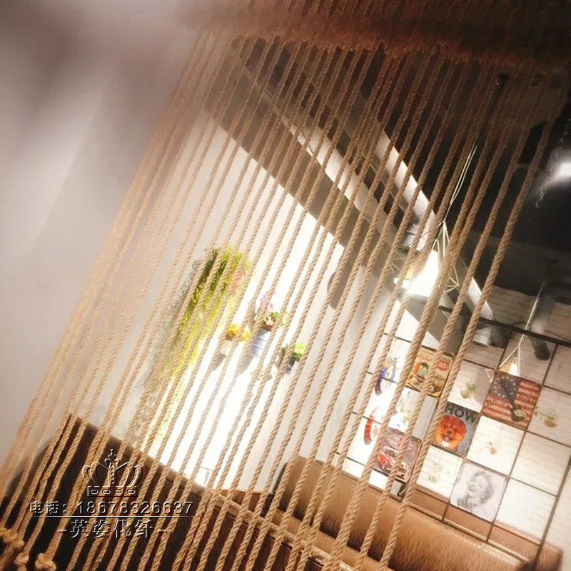 麻绳隔断帘子屏风酒吧餐厅玄关复古简约吊顶装饰粗麻绳网绳蜘蛛网
