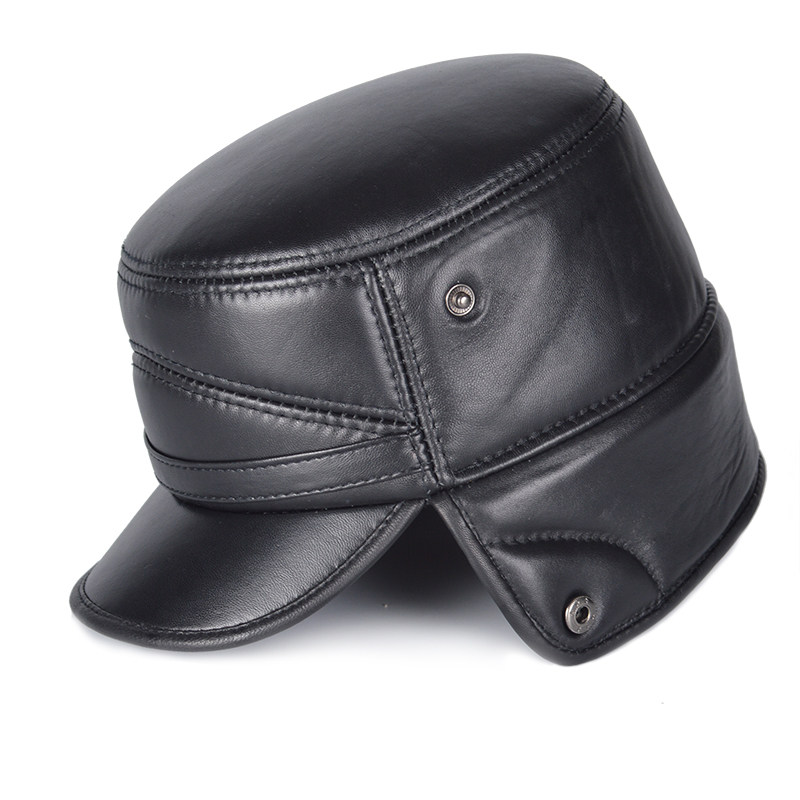 中老年皮帽子男冬季男帽保暖老头平顶帽爷爷老人真皮鸭舌帽冬帽