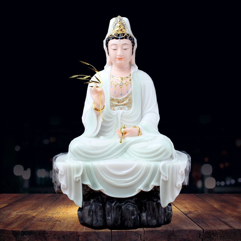 佛像汉白玉观音家用自在观音像南海观世音菩萨居家摆件