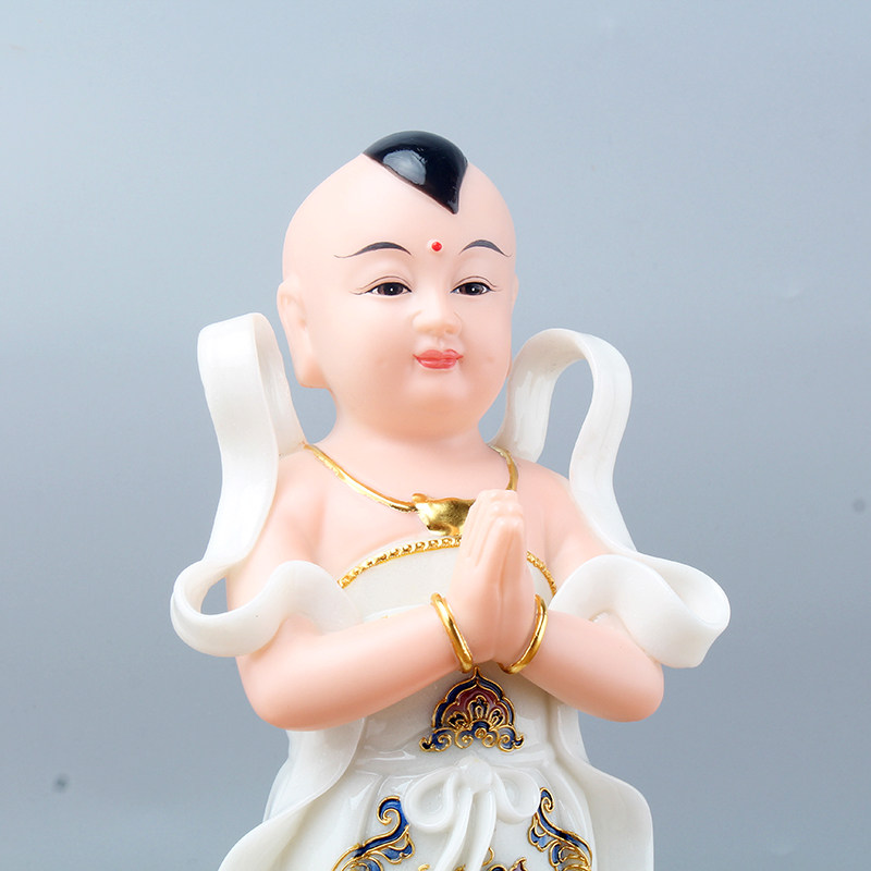 汉白玉珐琅金童玉女佛像石雕善财童子龙女童男童女一对摆件