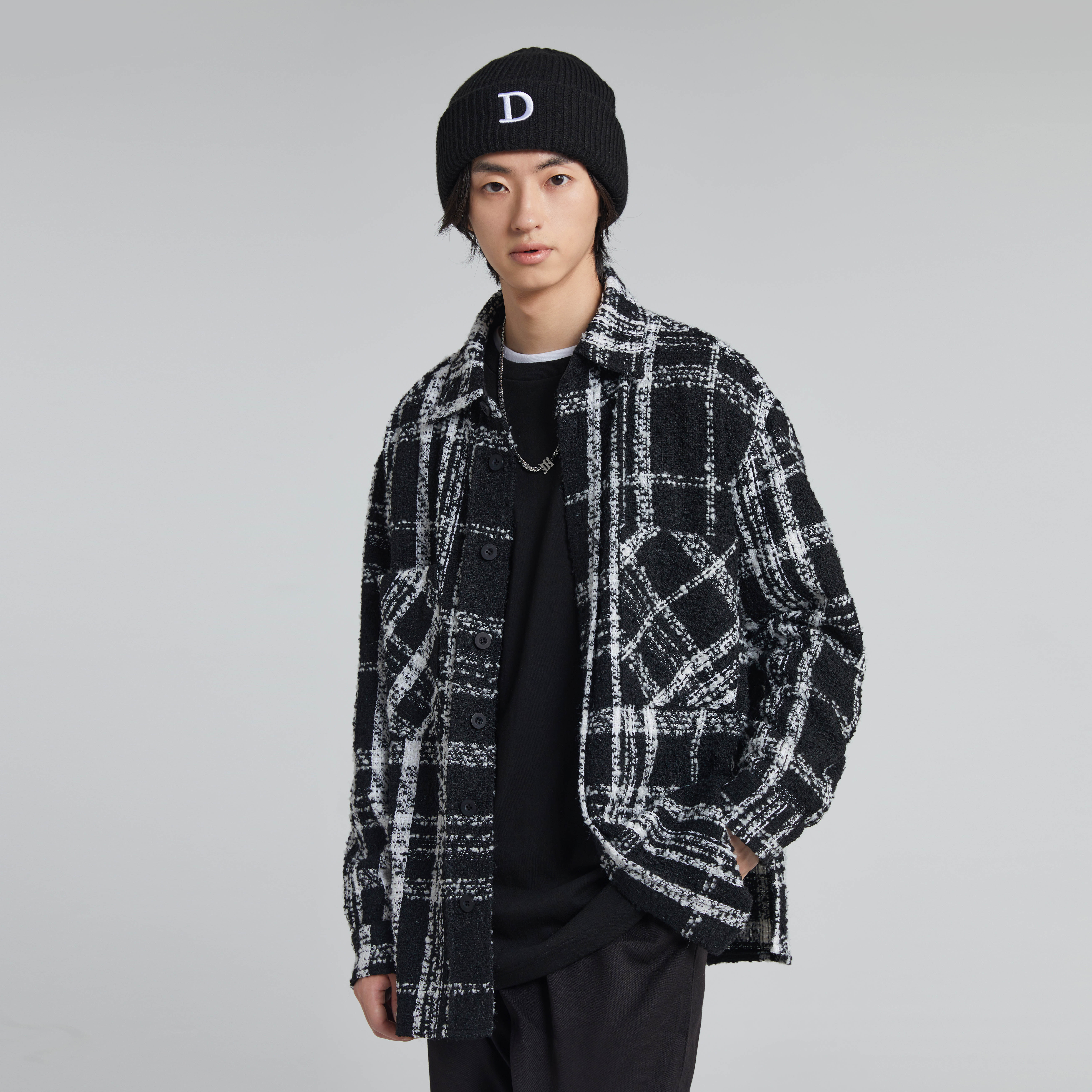 kingprince外套男女秋季新款潮牌色织黑白小香风夹克