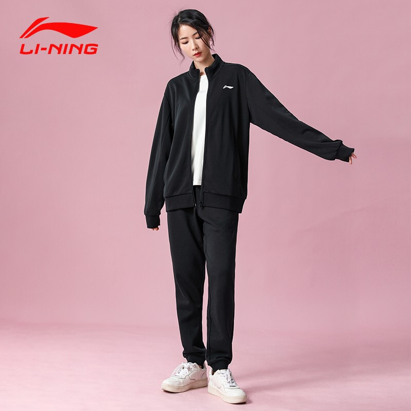 李宁运动套装春季2022新款女士开衫立领针织运动套装