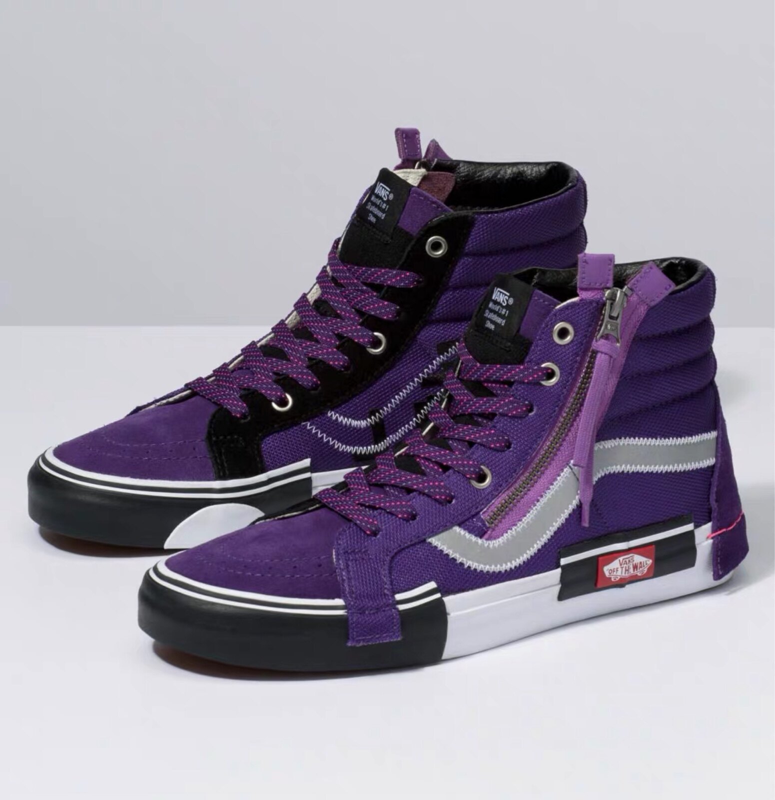 vans范斯sk8hicap黑白蓝粉黄灰解构拉链高帮板高帮鞋