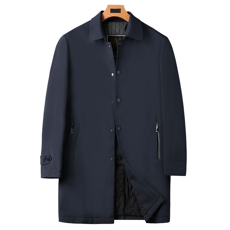 香港老爷车男士中长款加棉风衣中年商务休闲冬季翻领棉服夹克外套