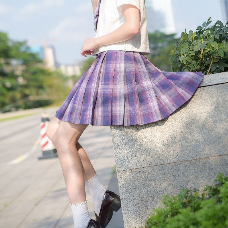 奶油橘喵原创少女正版jk制服学生装紫格现货半身jk