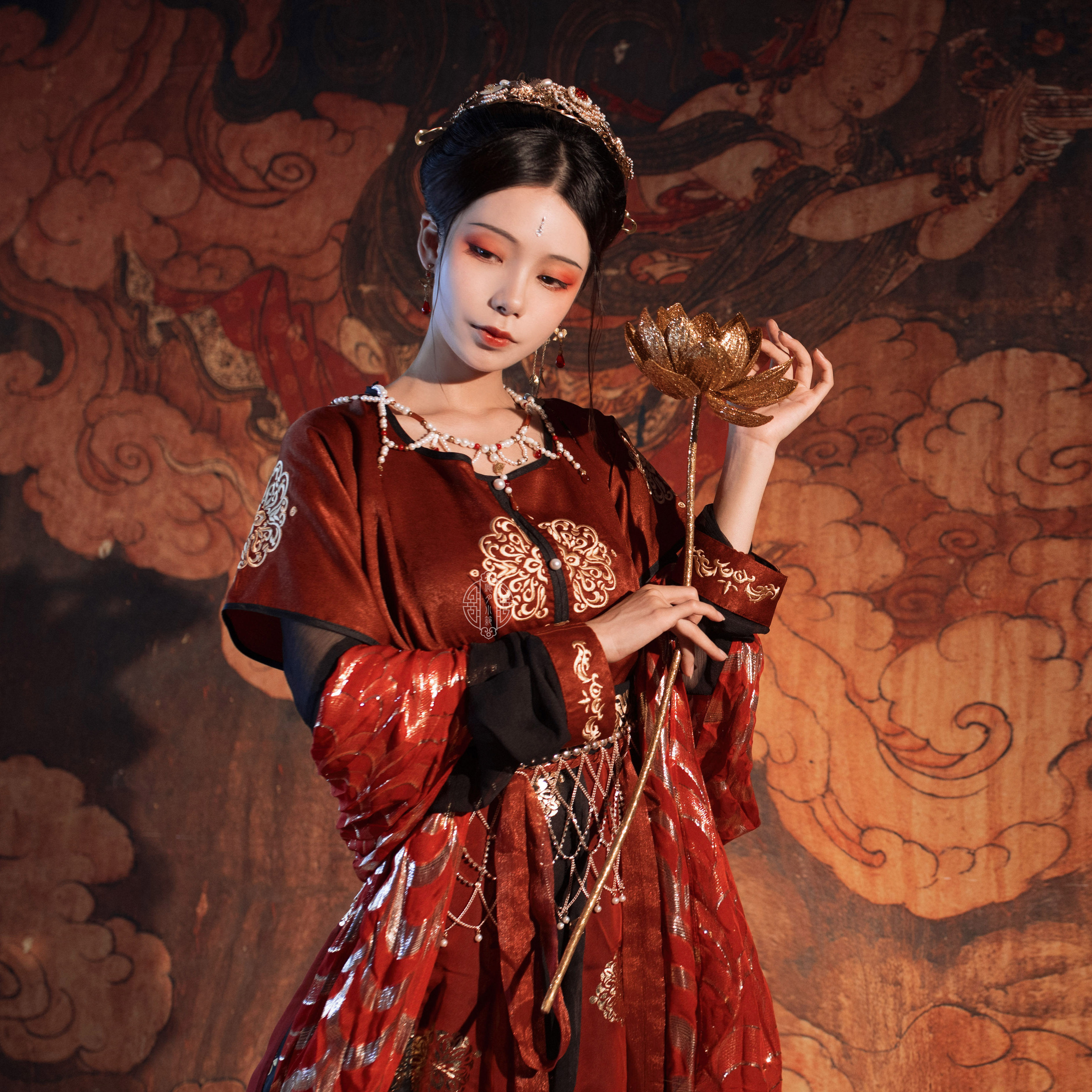 文成坦领三件套女正品原创敦煌汉服飞天唐制圆领夏中国风齐腰襦裙