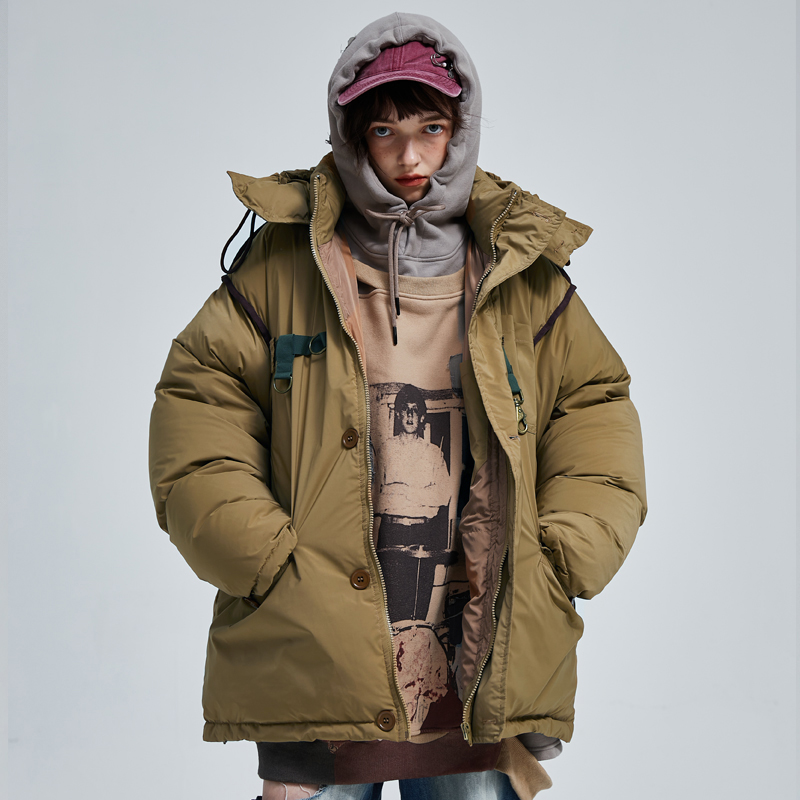 A SQUARE ROOT 可脱卸帽御寒保暖90白鸭绒加厚外套男女复古羽绒服