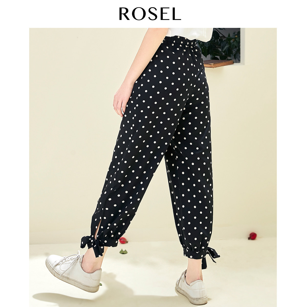 rosel波点裤子女2019新款韩版夏季显瘦百搭灯笼裤薄款宽松九分裤