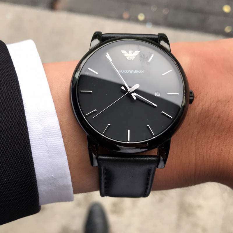 正品Armani阿玛尼黑武士男表黑色皮带商务休闲简约石英手表AR1732