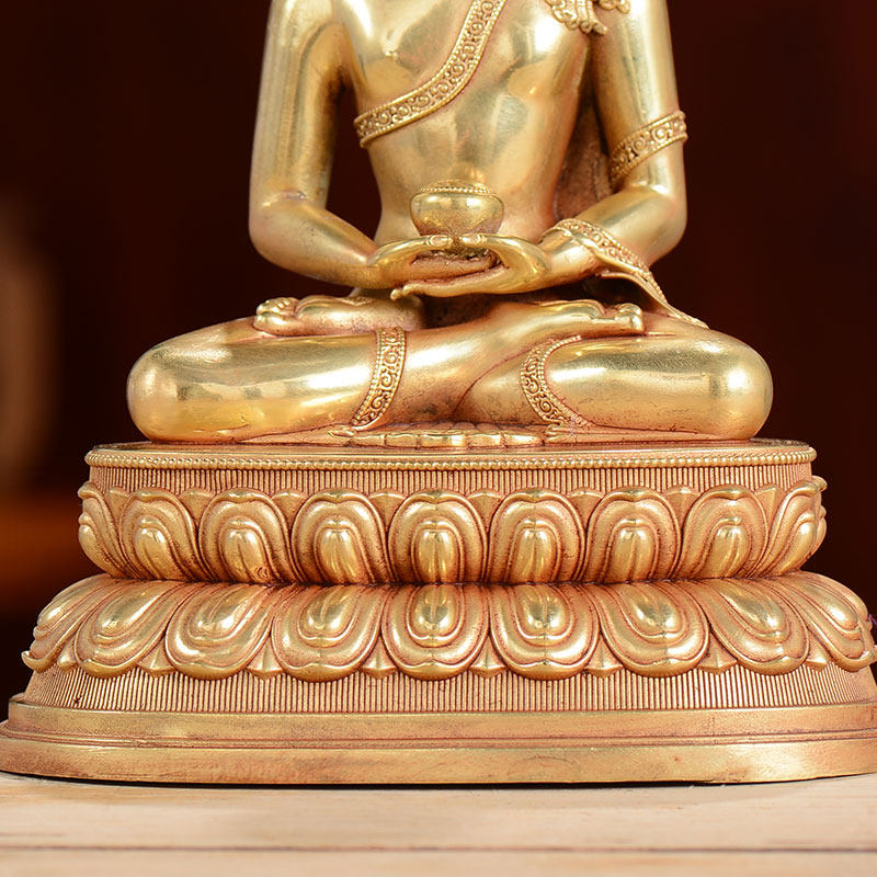 藏村阿弥陀佛像7寸纯铜全鎏藏传佛教佛堂密宗三世摆件