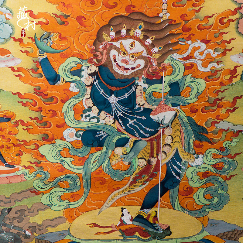 藏村狮面空行母佛像噶玛噶孜画派唐卡藏式唐卡客厅玄关挂画装饰画