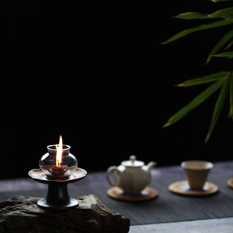 中式古风陶瓷蜡烛灯台茶道茶席酥油灯座莲花茶道