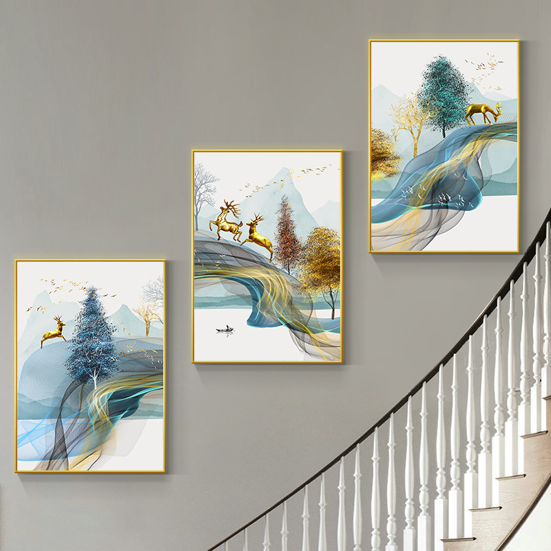 现代简约楼梯间装饰画楼道三联挂画复式客厅走廊过道背景墙面壁画